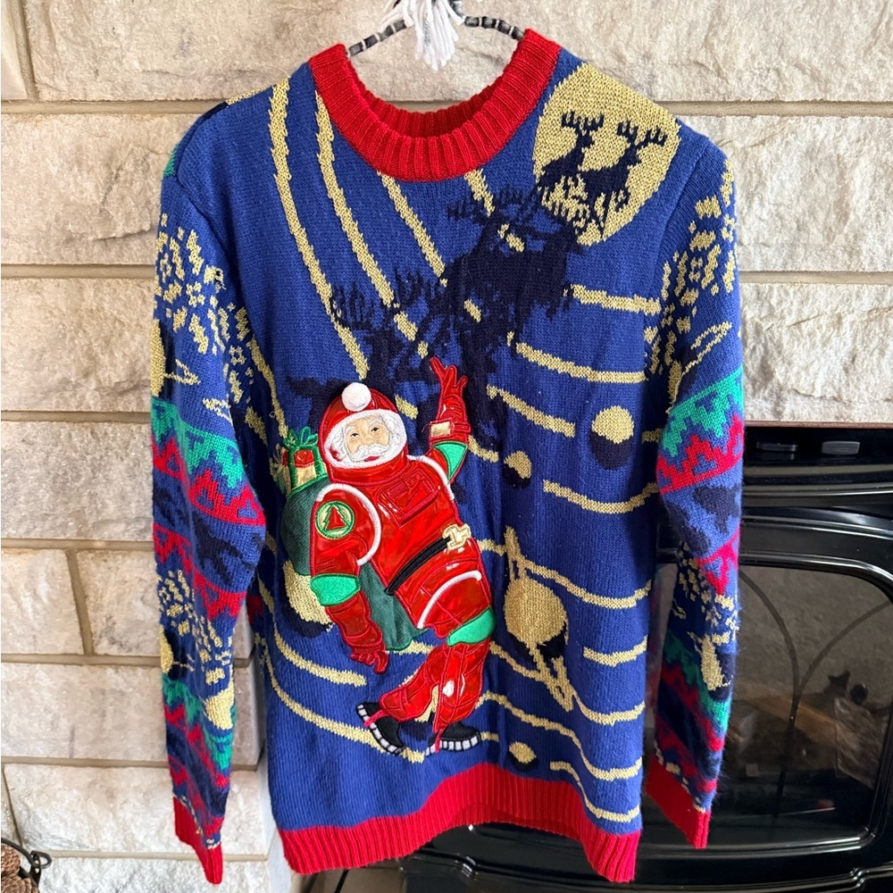 Celebrate Together Men's Festive Space-Themed Ugly Christmas Sweater Small
